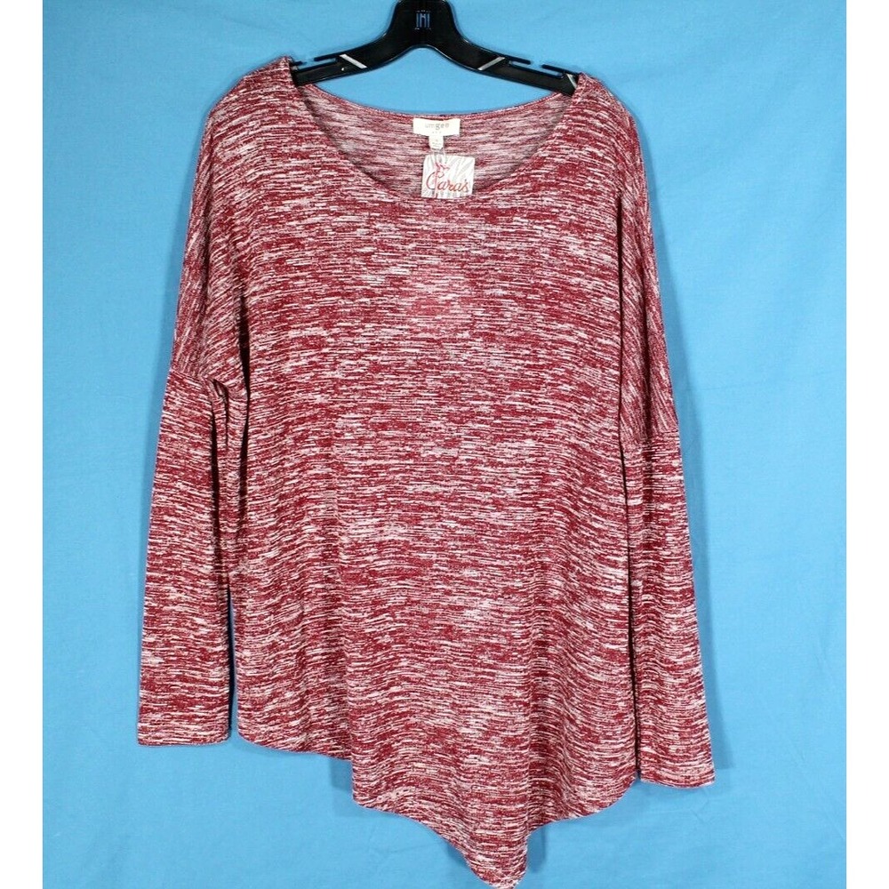 NWT UMGEE Lightweight MARLED KNIT Round Neck ASYMMETRICAL HEM Blouse/Top Sz S